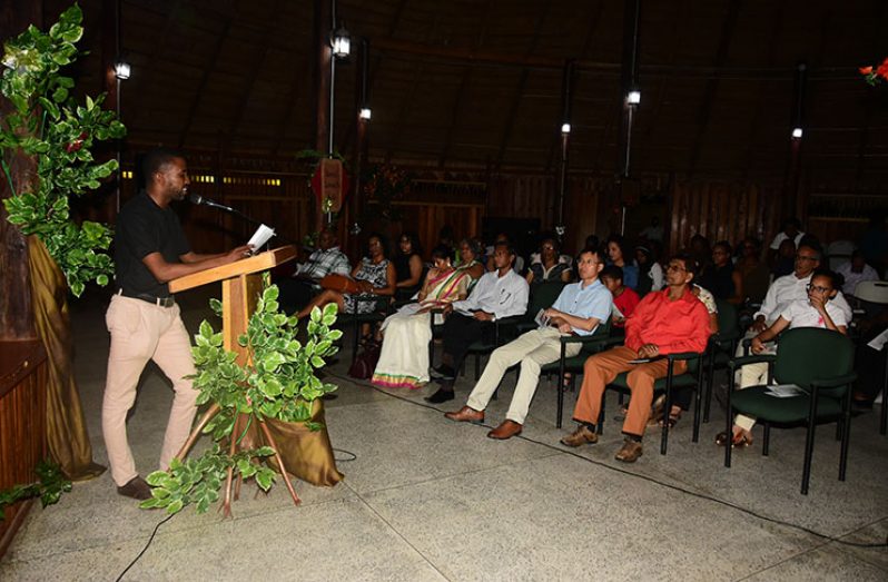 Local dramatist, Mark Luke-Edwards doing an excerpt from Harris’ ‘Palace of the Peacock’ (Photo by Adrian Narine)