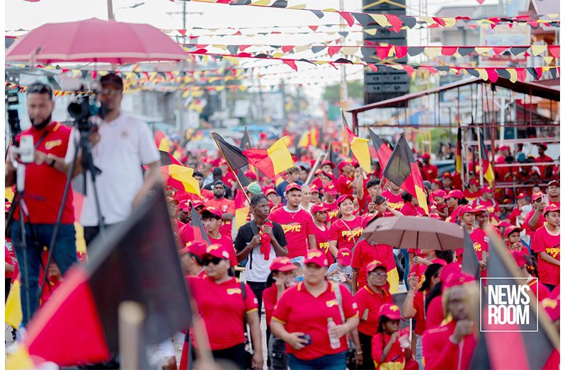 Thousands of PPP supporters at the Bartica rally on Saturday