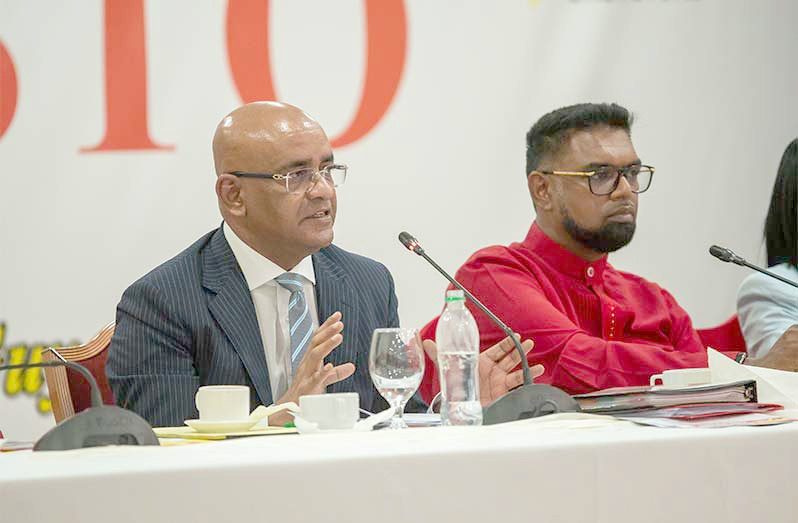 President Dr. Irfaan Ali and PPP General Secretary and Guyana’s Vice President Dr. Bharrat Jagdeo during the PPP/C’s 2025-2030 Manifesto consultation held last month