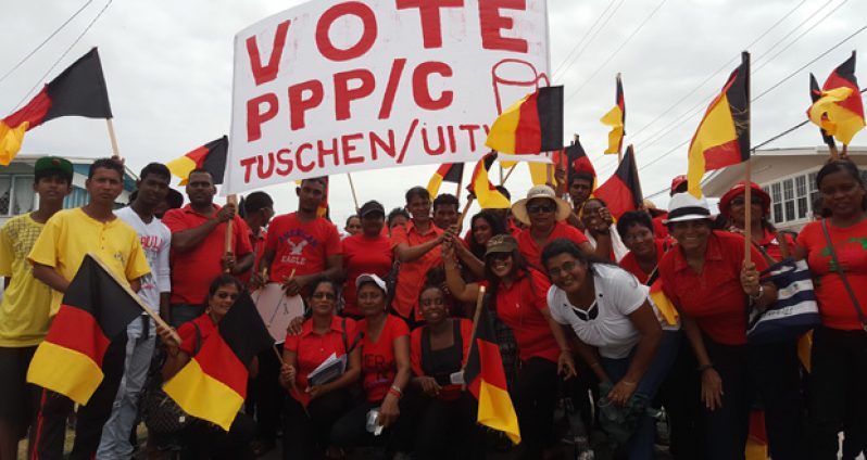 PPP supporters after the party presented its list of candidates for the Uitvlugt/Tuschen NDC