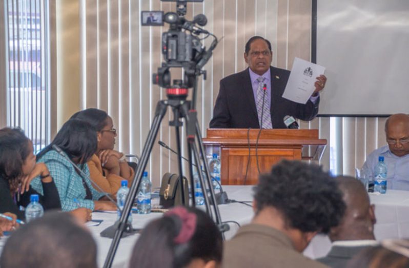 Prime Minister, Moses Nagamootoo during his address at the conference