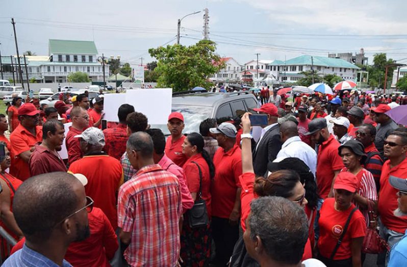 PPP members blocked the path of the vehicle of Dr Karen Cummings, Minister of Foreign Affairs