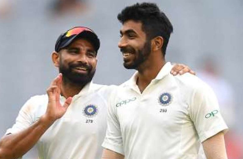 Mohammed Shami (left) and Jasprit Bumrah, spearhead of India’s “fabulous five” pacemen.