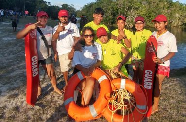 Eight of 10 members of the Pakuri Lifeguard Club.