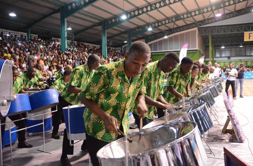The Guyana Police Force Band playing their tribute [Samuel Maughn photo]