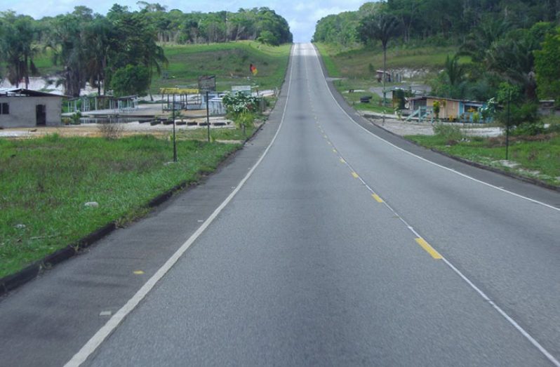 A panoramic view of the Soesdyke-Linden Highway looking east