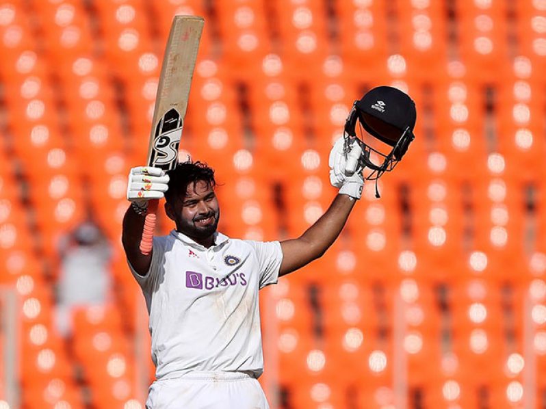 Rishabh Pant made his third Test century - he has reached two of them with a six.