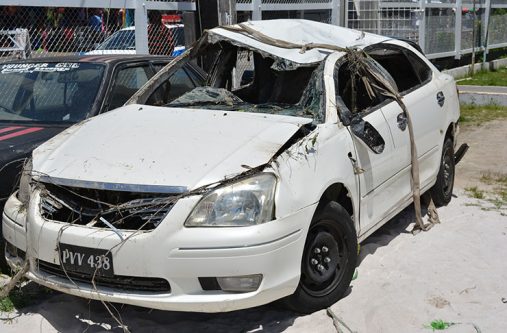 The ill-fated vehicle at the Parika Police Station compound