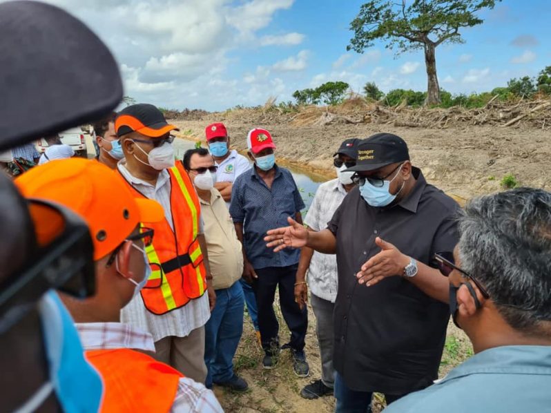 FLASHBACK: President Dr. Irfaan Ali engaging the team during a visit to the proposed site for the Schoonord to Parika ‘superhighway’