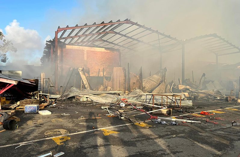 The ravaged remains of the Parika Market Complex (Guyana Fire Service photo)