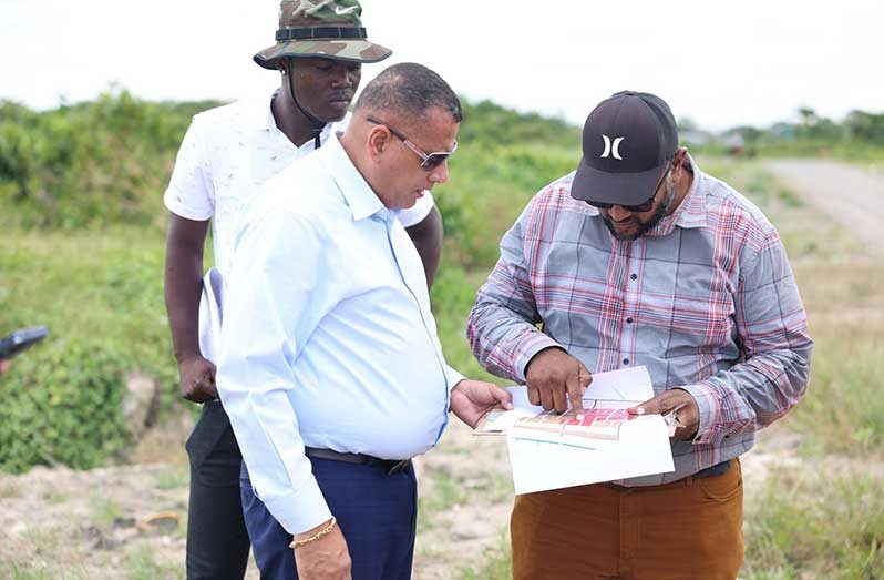 Minister of Housing and Water, Collin Croal, along with Deputy Director of Projects Intakab Indarjeet and surveyors from the ministry, visited the site to review plans for the new facility