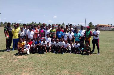 Participants of the West Berbice Clinic pose with coaches and BCB officials