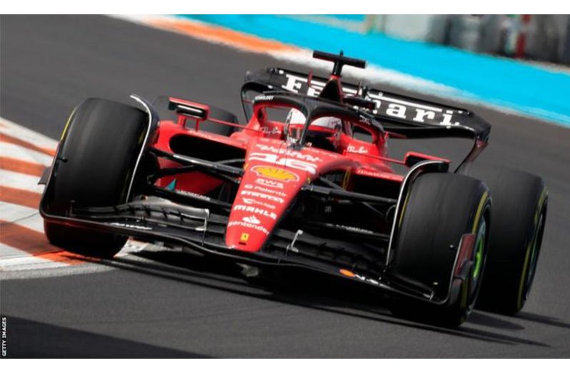 Charles Leclerc finally got past Haas driver Kevin Magnussen with 20 laps to go, taking seventh place behind Lewis Hamilton's Mercedes