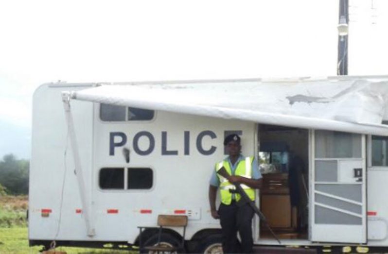 The recently established mobile police outpost at Bamia, on the Soesdyke-Linden Highway