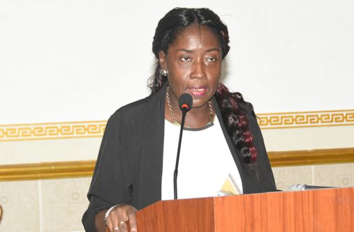 Patterson Minister within the Ministry of Communities Valerie Adams-Patterson addressing the first National Planning Forum at Regency Suites