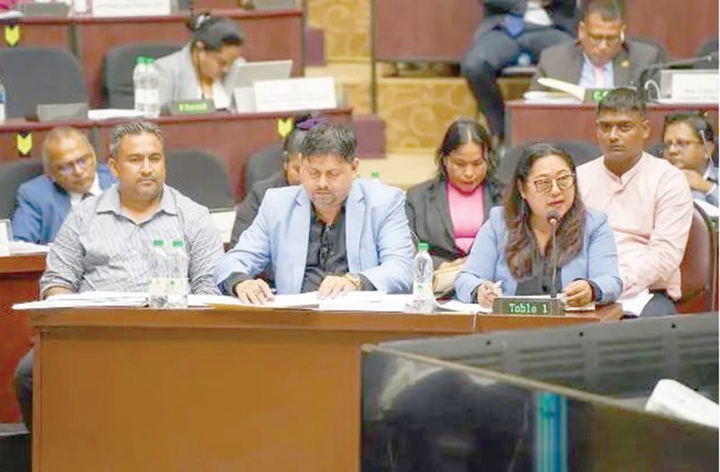 Minister of Amerindian Affairs, Pauline Sukhai (far right), in the Committee of Supply on Tuesday night