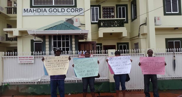 Protest for outstanding salaries: The four former Mahdia Gold employees outside Mahdia Gold office on Friday last
