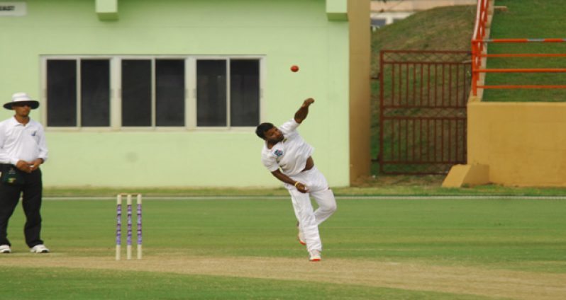 Left-arm spinner Veerasammy Permaul claims four of Red Force’s second-innings wickets for a match-haul of 9 for 110.