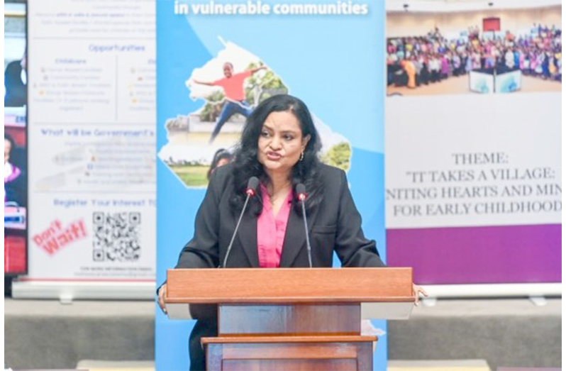 Minister of Human Services and Social Security Dr. Vindhya Persaud addressing the second National Early Childhood Development Conference