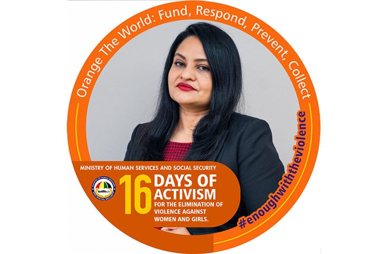Minister of Human Services and Social Security, Dr. Vindhya Persaud uses the ‘Orange the World’ filter on Facebook to show her support of the 16 Days of Activism against Gender-based violence