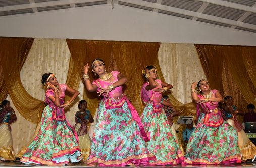 These young dancers from the Dharmic Nritya Sangh mesmerise the crowd at the Phagwah Mela and Bazaar at the Pandit Reepu Daman Persaud Dharmic Sanskrit Kendra, Prashad Nagar, Georgetown,on Saturday
