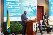 Prime Minister, Brigadier (Ret’d) Mark Phillips delivering the feature address at the Caribbean High-Level Symposium on Aviation Safety