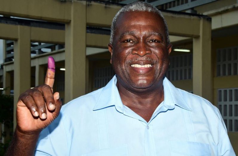 People’s Progressive Party Civic (PPP/C) Prime Ministerial Candidate Brigadier Mark Phillip just after he voted on Monday.(Adrian Narine Photo)