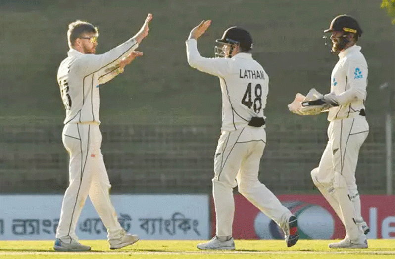 Glen Phillips the star of New Zealand’s bowlers with a four-fer..