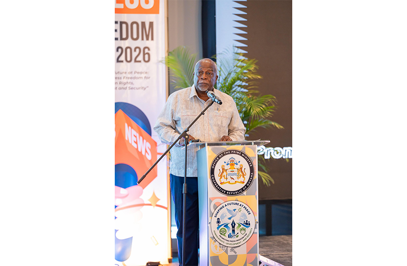 Prime Minister Brigadier (Ret’d) Mark Phillips speaking at the Media Appreciation Brunch on Sunday (OPM photos)