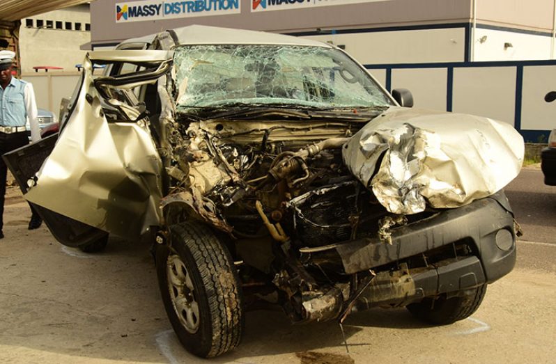 The mangled remains of the Toyota Hilux