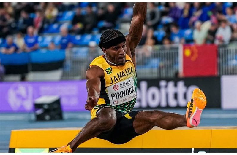 Jamaican long jumper Wayne Pinnock in action