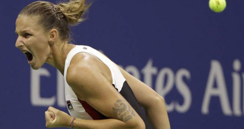 Czech 10th seed Karolina Pliskova celebrates after beating Williams to reach the US Open final.