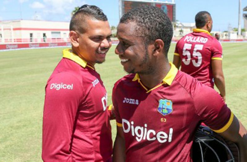 West Indies off-spinner Sunil Narine (left) and opener Evin Lewis … two of the players missing from the Windies one-day tour of Bangladesh.