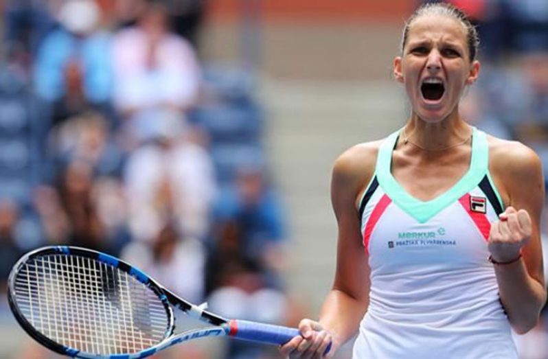 Karolina Pliskova of the Czech Republic after beating Shuai Zhang of China in Ashe Stadium at the USTA Billie Jean King National Tennis Center.