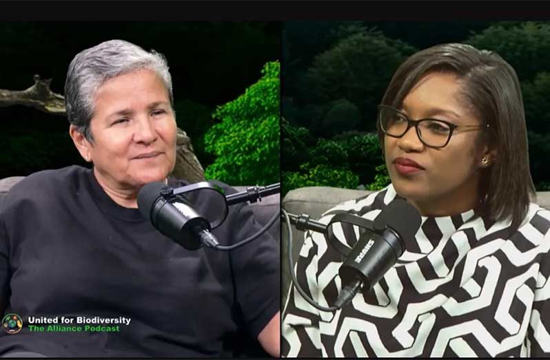 Annette Arjoon-Martins, Project Director of GMCS (left) and Kiana Wilburg, host (right) on the United For Biodiversity: The Alliance Podcast