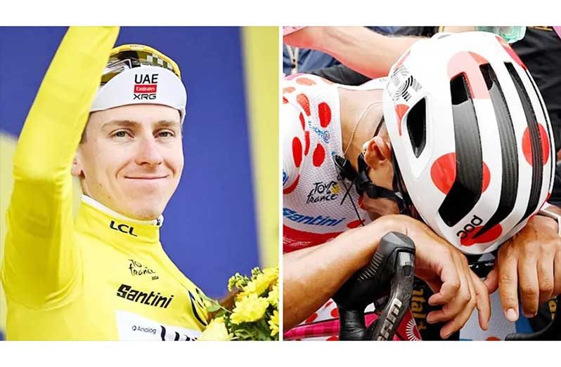 Tadej Pogacar is set for a fifth Tour win - but Carapaz, right, will take the king of the mountains polka dot jersey.