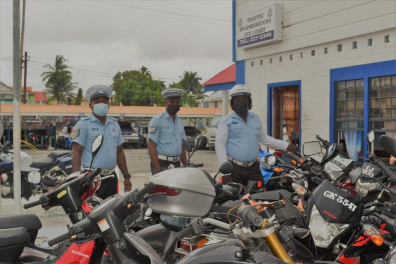 Some of the motorcycles seized by the police during the two-hour campaign