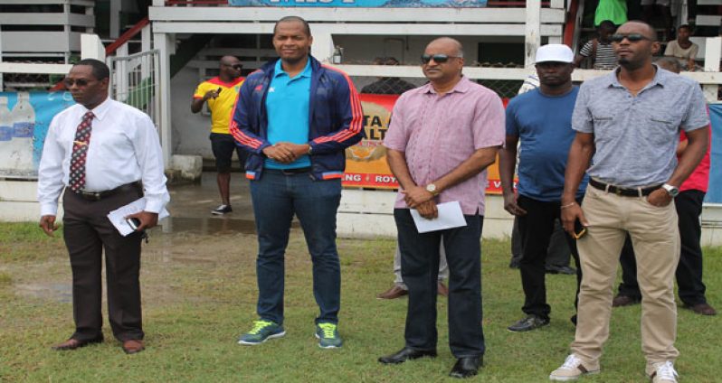(L-R) ‘A’ Division Commander Clifton Hicken, GFF NC Chairman Clinton Urling, Commissioner of Police Seelall Persaud and Director of Sport Christopher Jones.