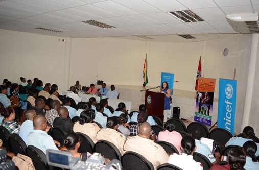 United Nations Children’s Fund (UICEF) Guyana, Suriname representat0ive, Sylvie Fouet, addressing the police forum on Thursday