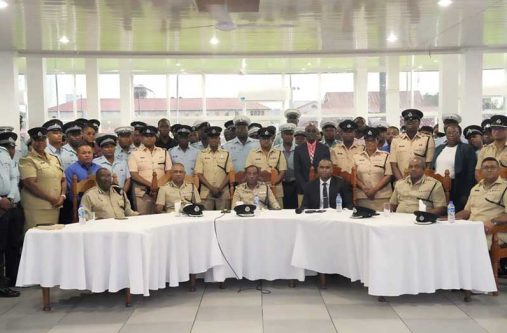 Commissioner of Police, Clifton Hicken, in the company of his Executive Leadership Team, emphasised the importance of wearing this device during a meeting with officers and ranks of Regional Division 4(B) at the Police Officers Mess Annexe, Eve Leary