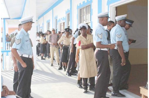 Flashback: Members of the Guyana Police Force cast their votes on February 21, 2020, ahead of the General and Regional Elections held on March 2, 2020
