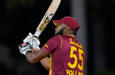 Kieron Pollard becomes the second batsman to hit six sixes in an over in T20I cricket, West Indies vs Sri Lanka, 1st T20I, Coolidge, March 3, 2021 © AFP/Getty Images
