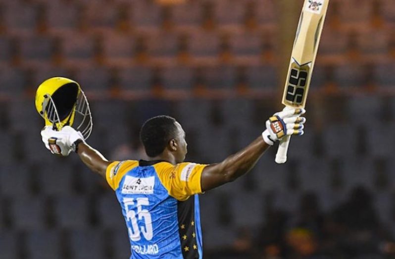 A triumphant Kieron Pollard led the Stars to a well-needed victory with his maiden T20 hundred in St Lucia on Friday night. (CPL photo)