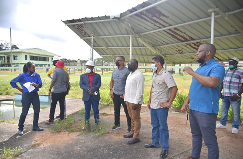 Officials from the Minister of Culture, Youth and Sport inspects one of the pools