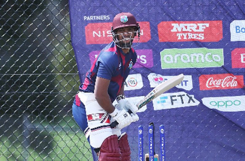 West Indies captain Nicholas Pooran bats in the nets during a practice session ahead of Monday’s opener against Scotland.