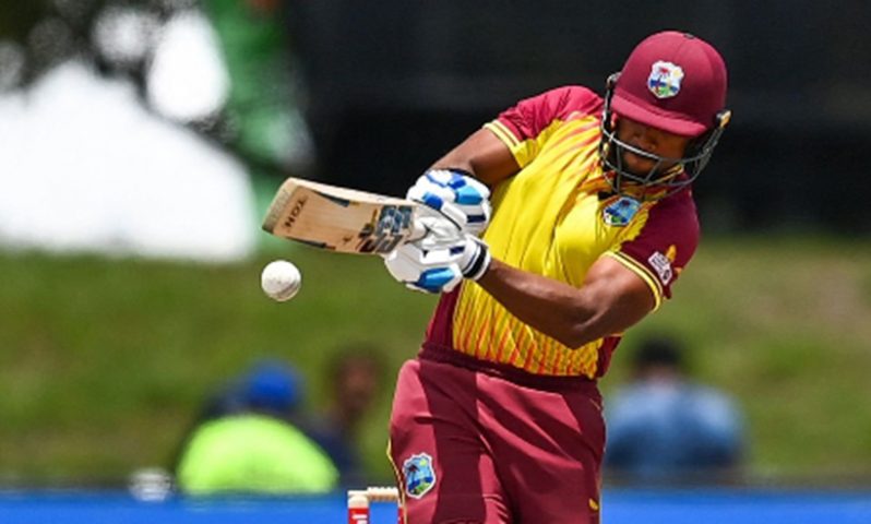 Nicholas Pooran hits out during his brief innings yesterday