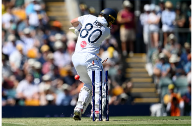 Ollie Pope chopped on in the third over • Dec 04, 2025 • Gareth Copley/Getty Images