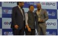Brian Lara (right) poses with his CEAT Lifetime Achievement Award which was presented to him by Indian legend, Sunil Gavaskar (centre)