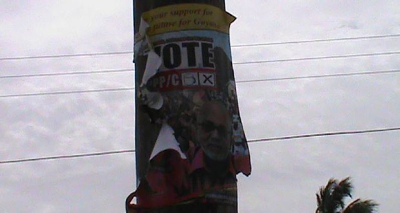 One of the many posters that was reportedly destroyed by the supporters/activists of the Opposition on the Essequibo Coast