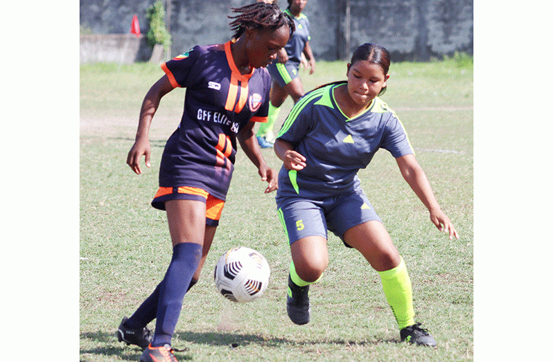 Action between Fruta Conquerors (left) and Potaro Strikers